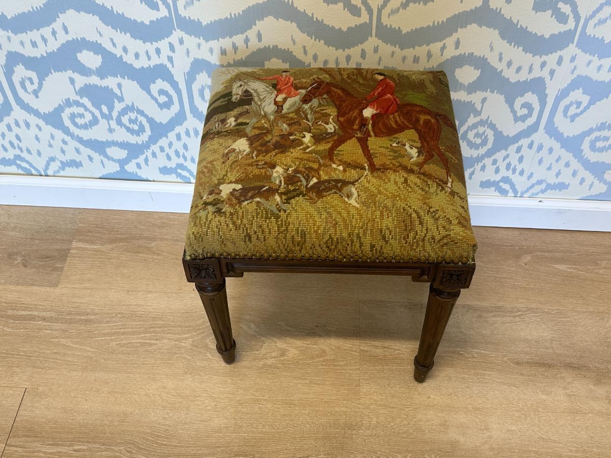 Hunting Scene Needlepoint Footstool
