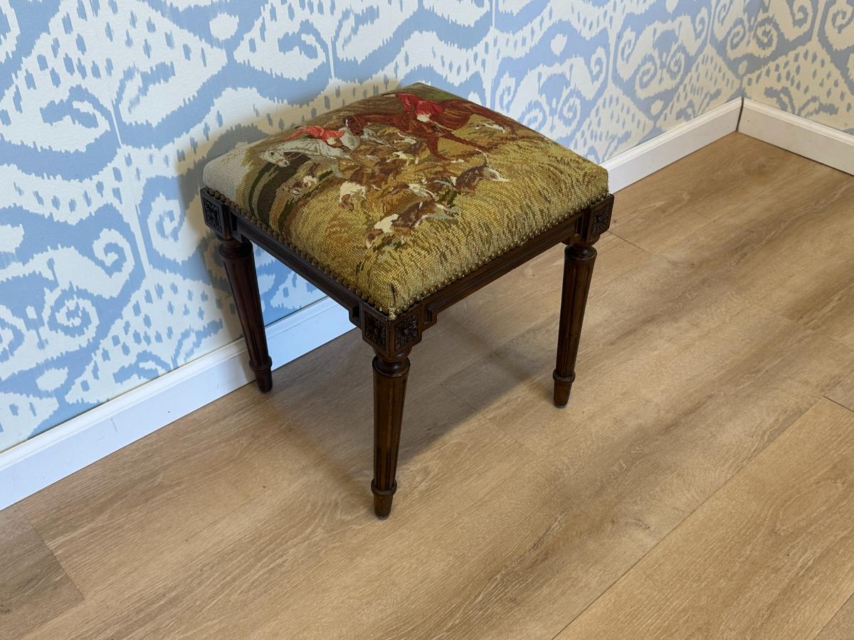 Hunting Scene Needlepoint Footstool