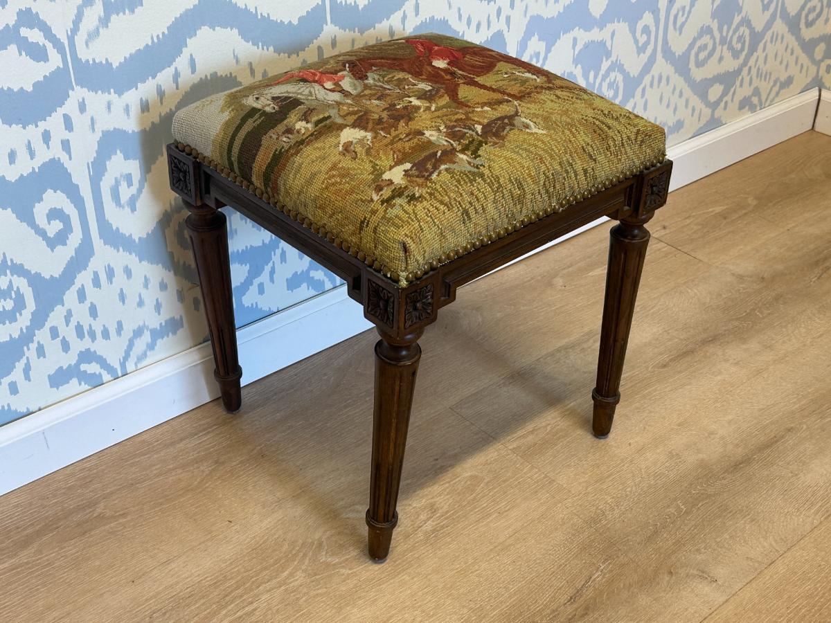 Hunting Scene Needlepoint Footstool
