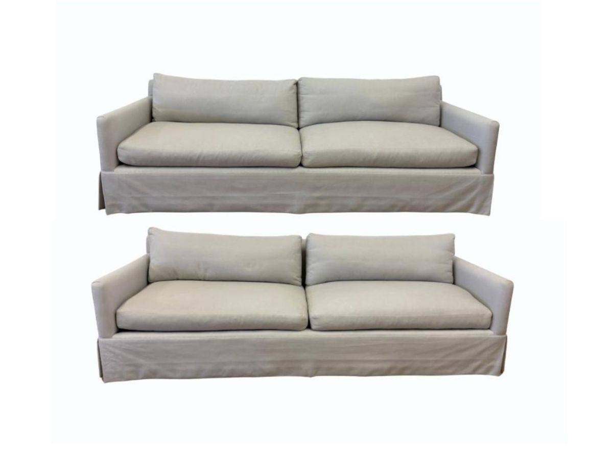 Custom Grey Skirted Sofas, Pair