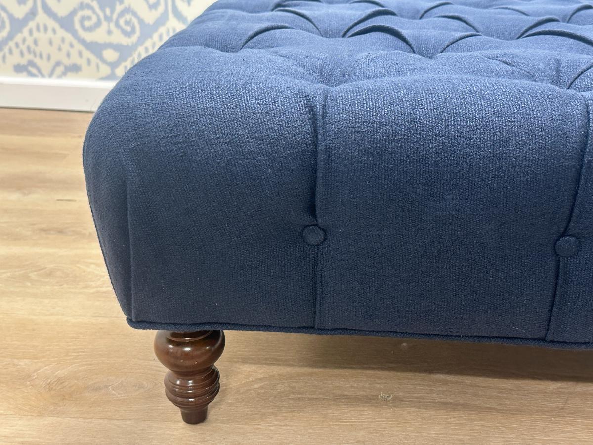 Dark Blue Tufted Ottoman in Schumacher Fabric