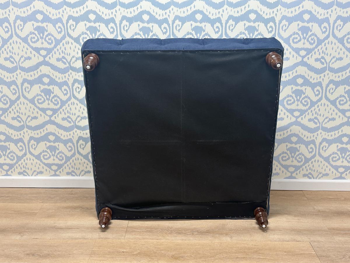Dark Blue Tufted Ottoman in Schumacher Fabric