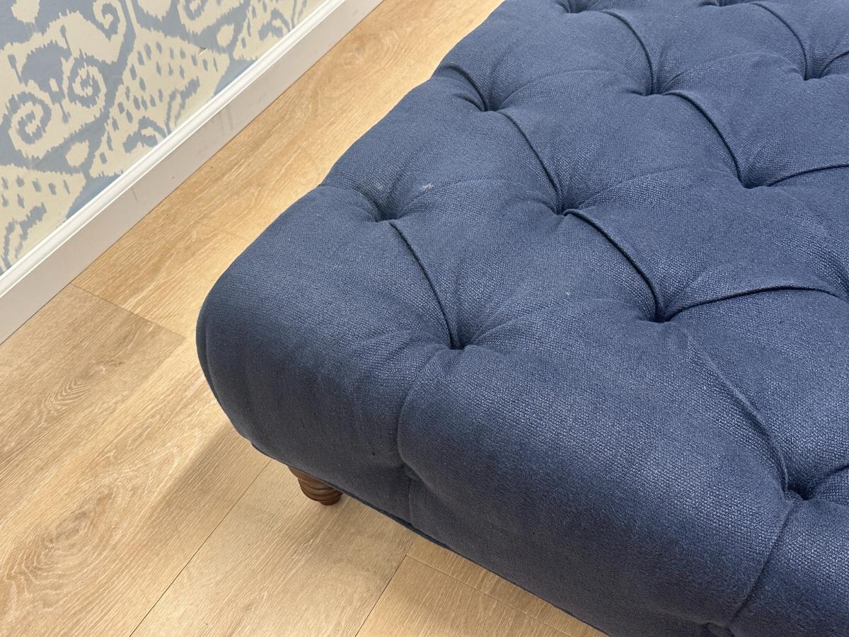 Dark Blue Tufted Ottoman in Schumacher Fabric