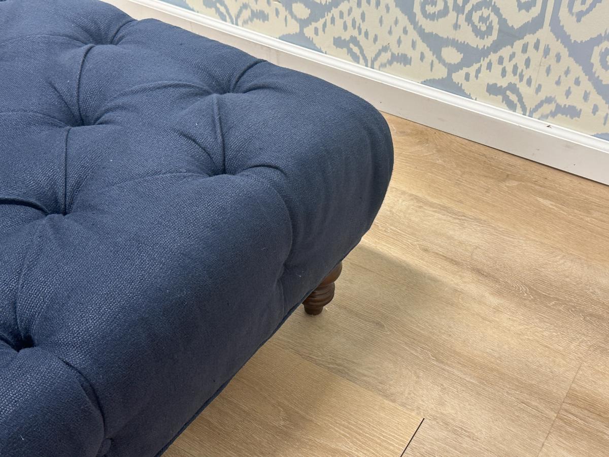 Dark Blue Tufted Ottoman in Schumacher Fabric