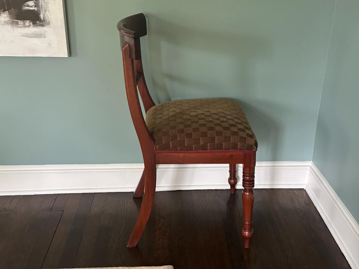 Regency Style Side Chairs with Custom Upholstered Seats in Pollack Cut Velvet, Set of 8