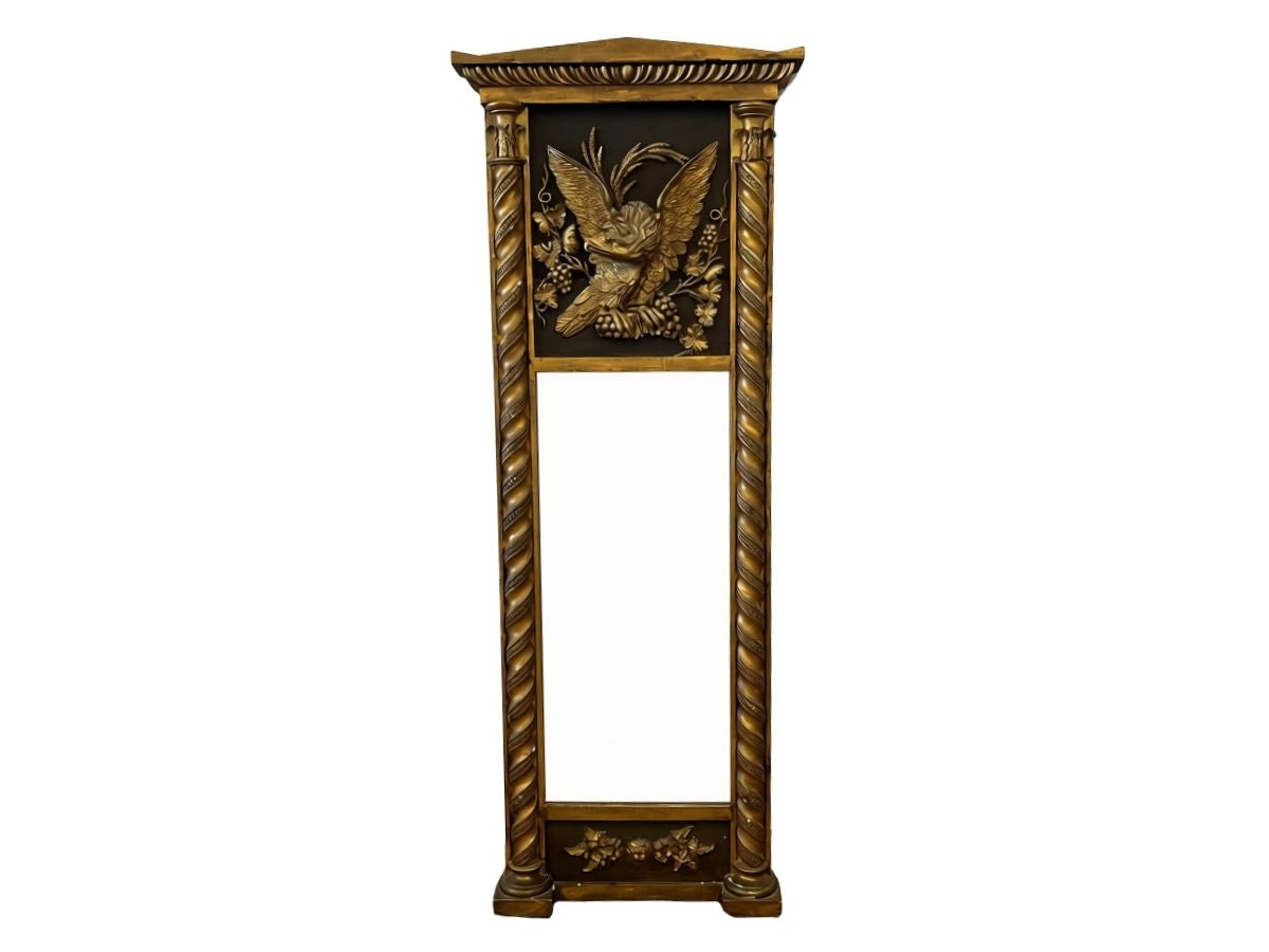 Antique Federal Giltwood and Ebonized Trumeau Wall Mirror