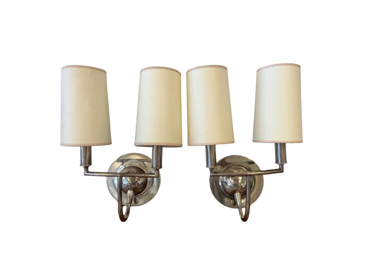 Elkins Double Sconce by Thomas O’Brien for Visual Comfort in Polished Nickel, Pair