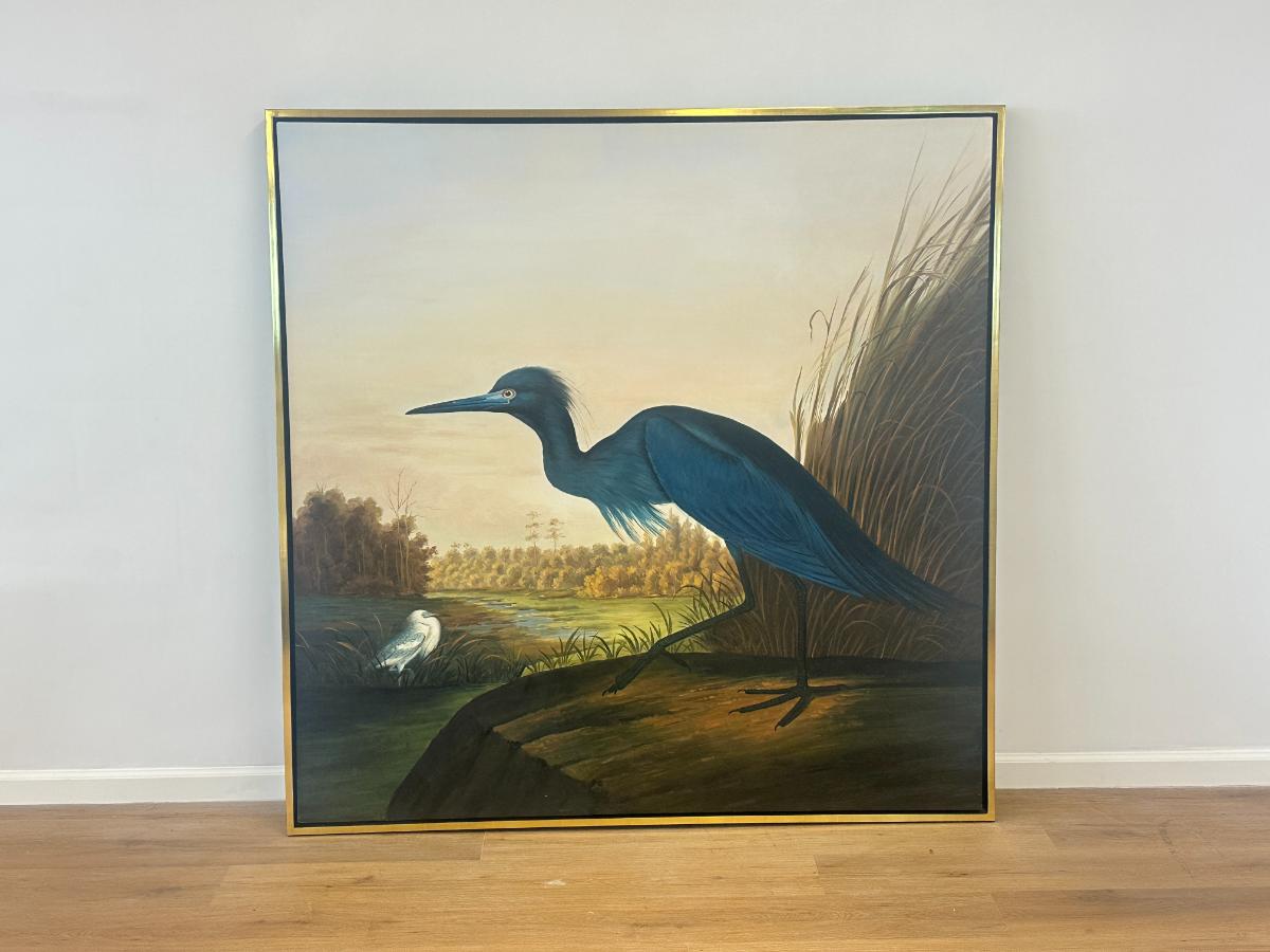 Framed Blue Heron Dutch Touch Art Oil Painting