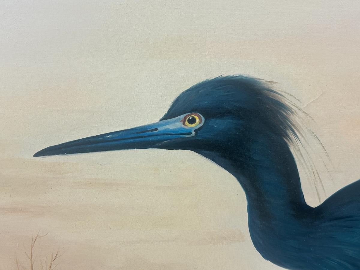 Framed Blue Heron Dutch Touch Art Oil Painting