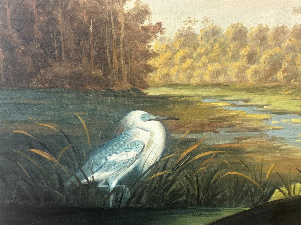 Framed Blue Heron Dutch Touch Art Oil Painting