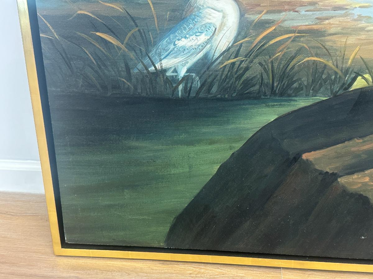 Framed Blue Heron Dutch Touch Art Oil Painting