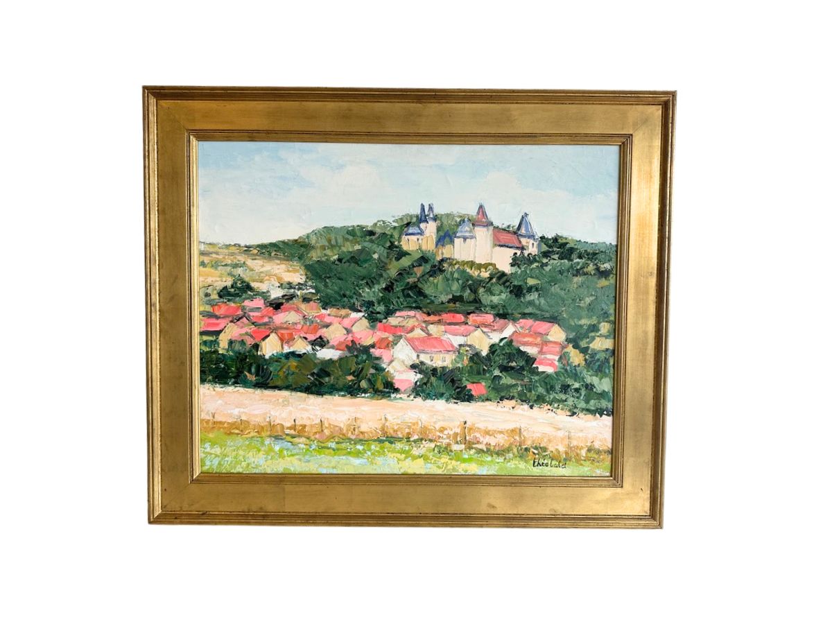 Renee Theobald Original Oil Painting, Framed "La Rochepot et Son Chateau"