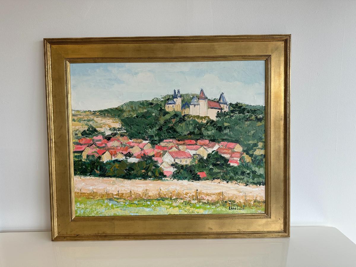 Renee Theobald Original Oil Painting, Framed "La Rochepot et Son Chateau"