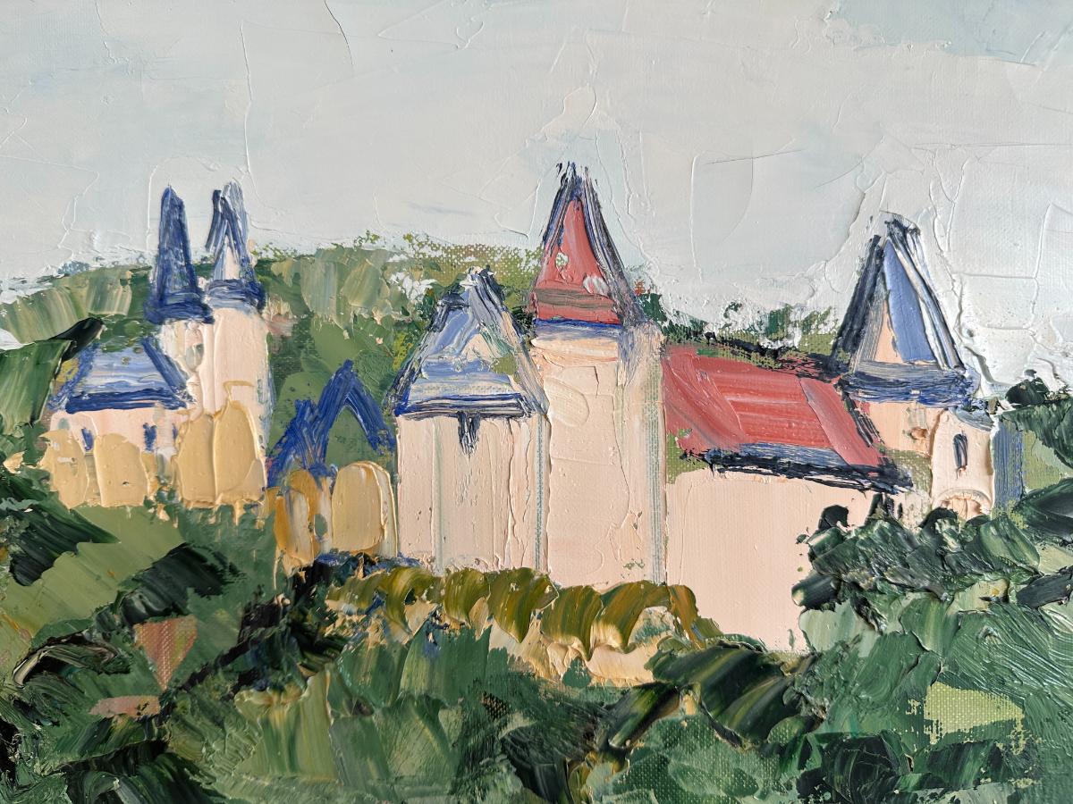 Renee Theobald Original Oil Painting, Framed "La Rochepot et Son Chateau"