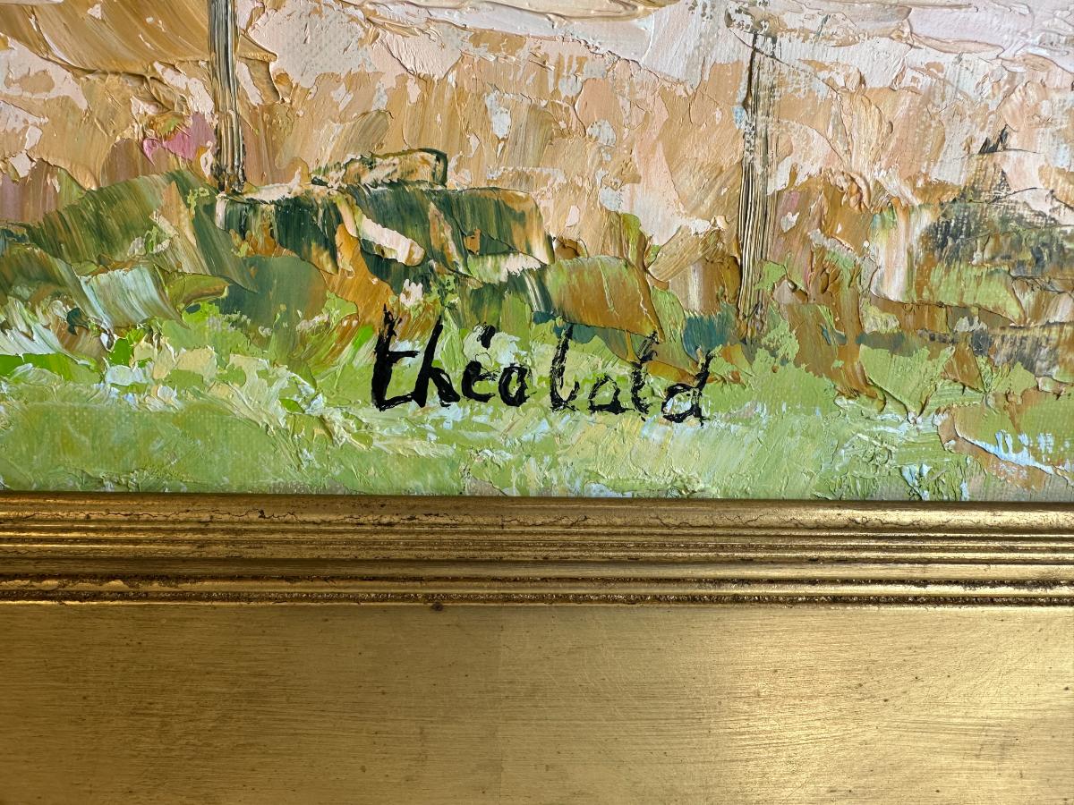 Renee Theobald Original Oil Painting, Framed "La Rochepot et Son Chateau"