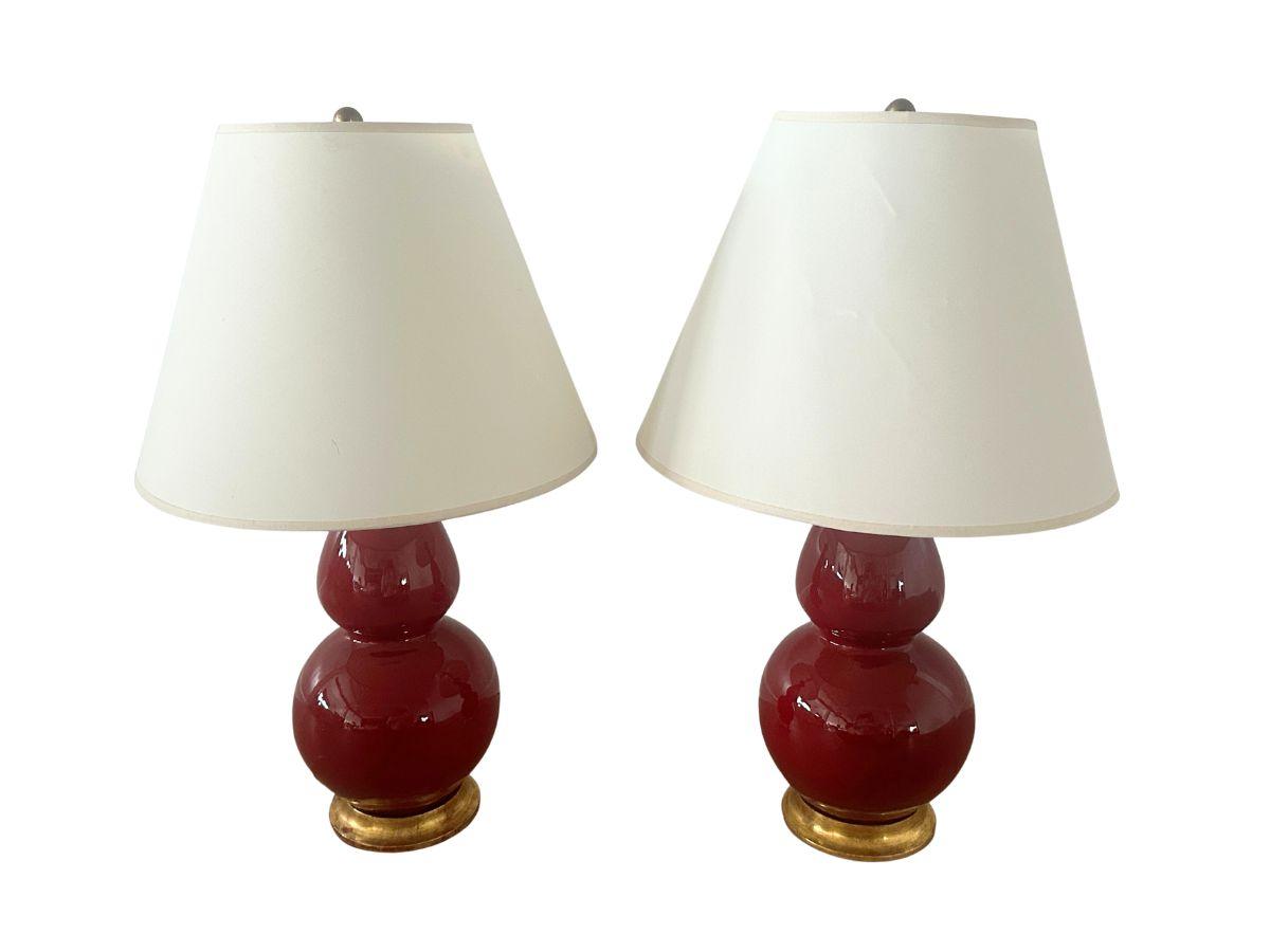 Christopher Spitzmiller Red Double Gourd Lamps, Pair