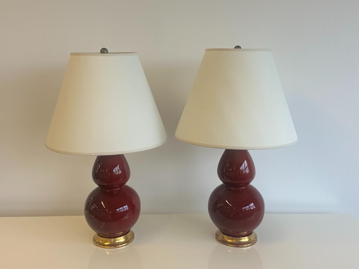 Christopher Spitzmiller Red Double Gourd Lamps, Pair