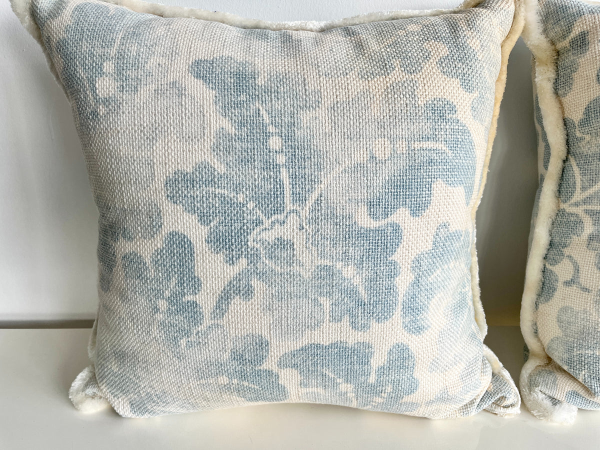 22" Blue & White Floral Pillows, Pair