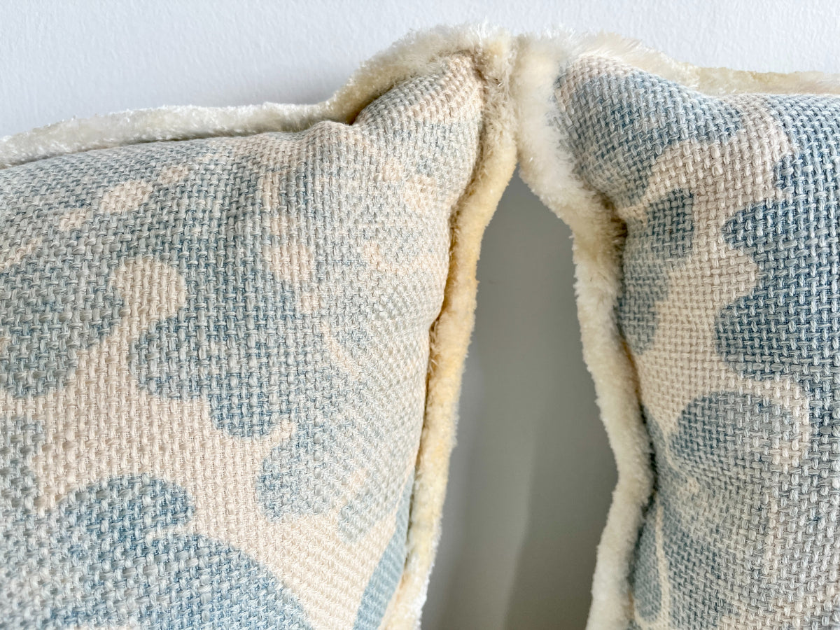 22" Blue & White Floral Pillows, Pair