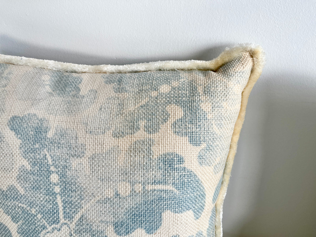 22" Blue & White Floral Pillows, Pair