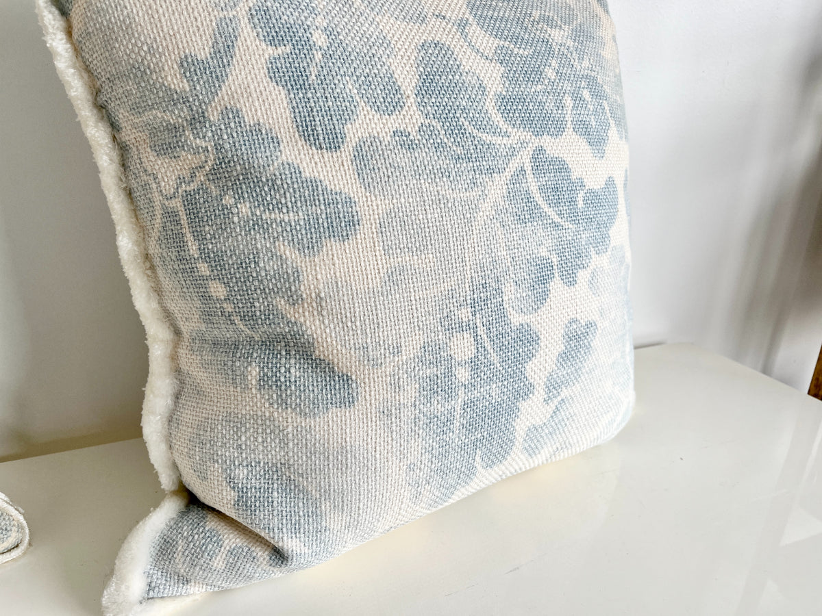 22" Blue & White Floral Pillows, Pair