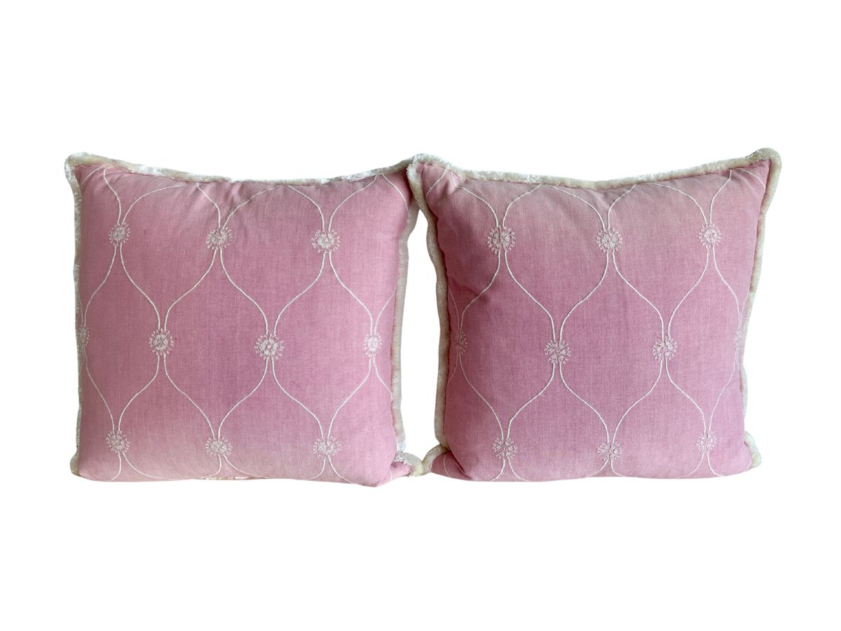 20" Pink Pillows with Fringe, Pair