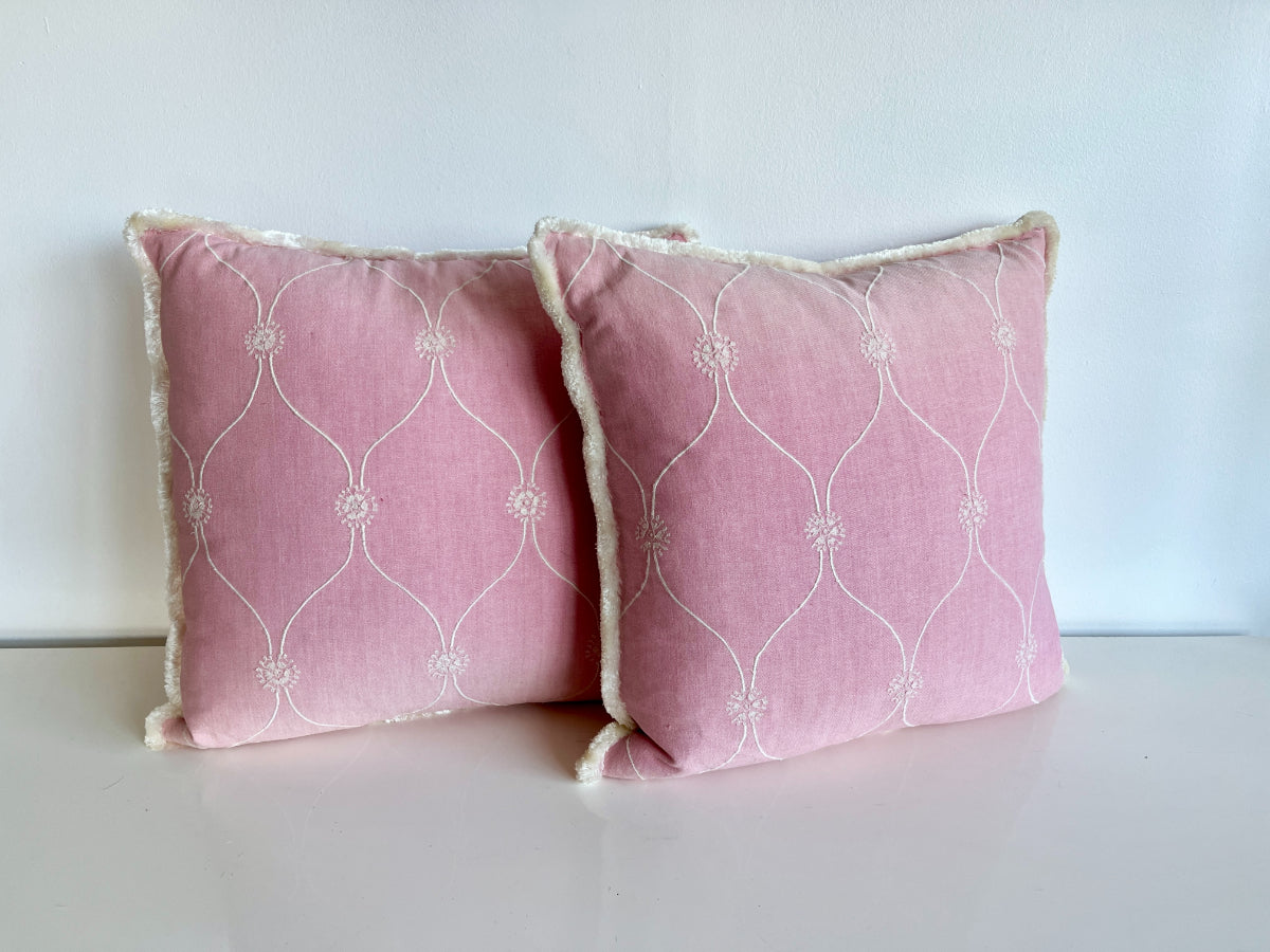 20" Pink Pillows with Fringe, Pair