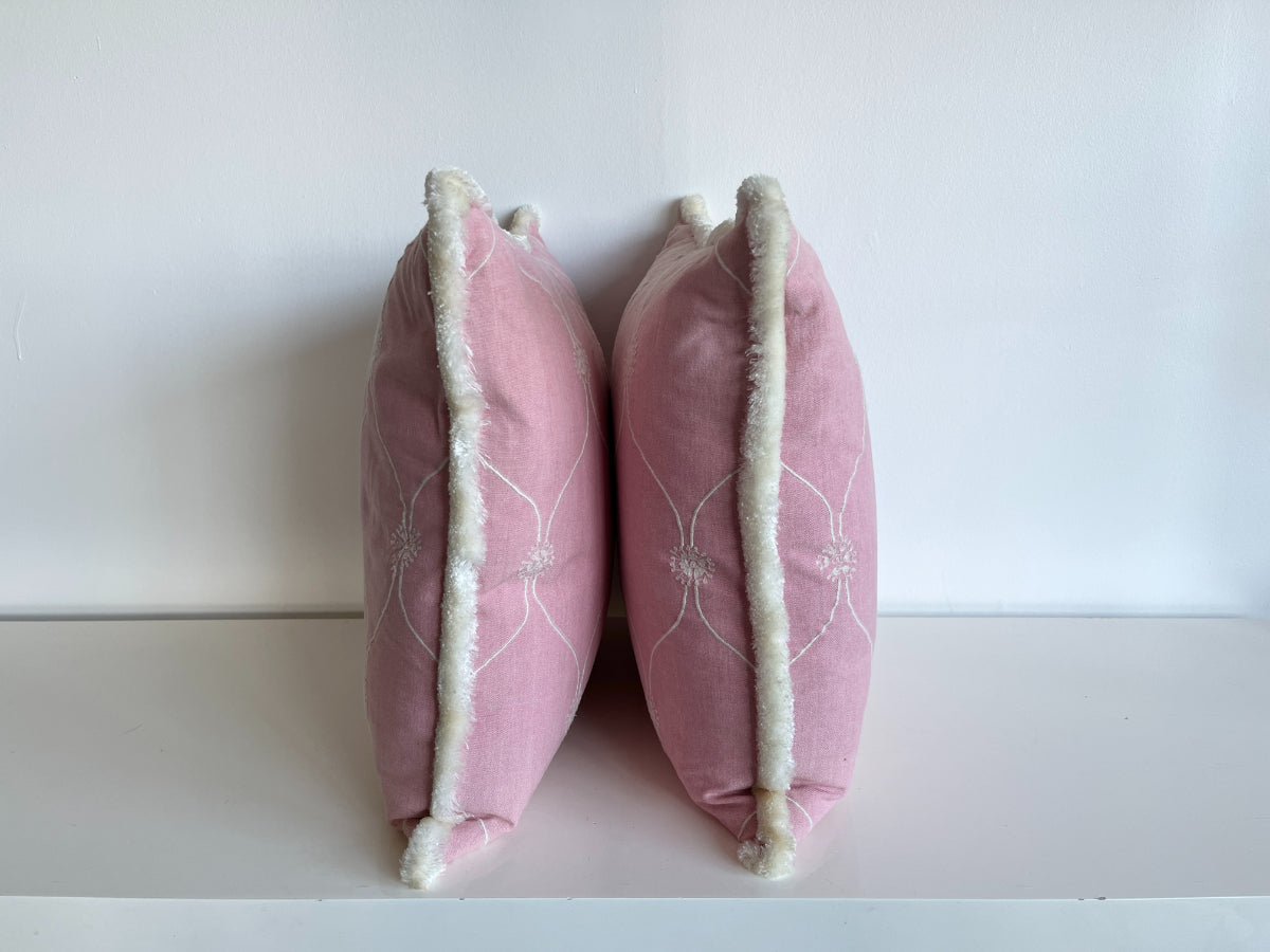 20" Pink Pillows with Fringe, Pair