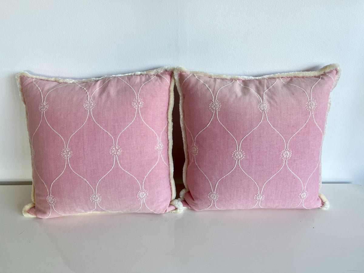 20" Pink Pillows with Fringe, Pair