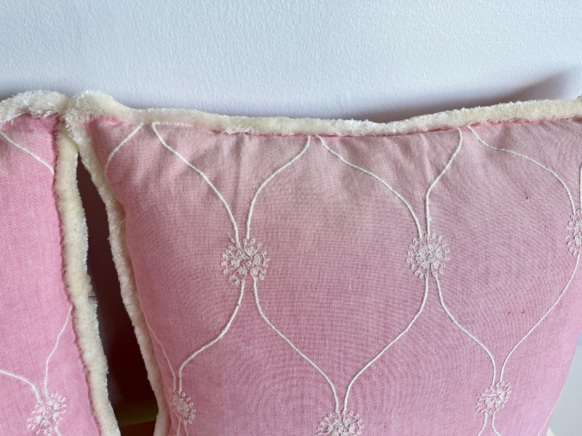 20" Pink Pillows with Fringe, Pair