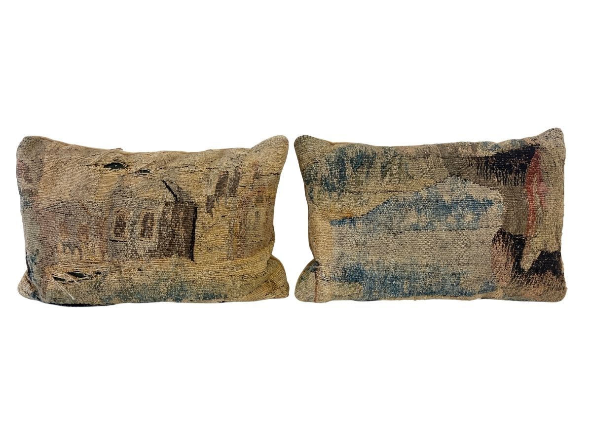 Antique French Tapestry Pillows, Pair
