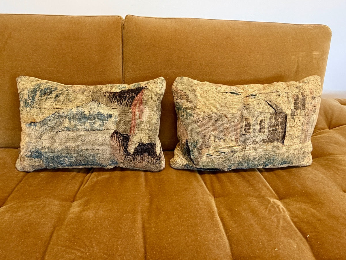 Antique French Tapestry Pillows, Pair