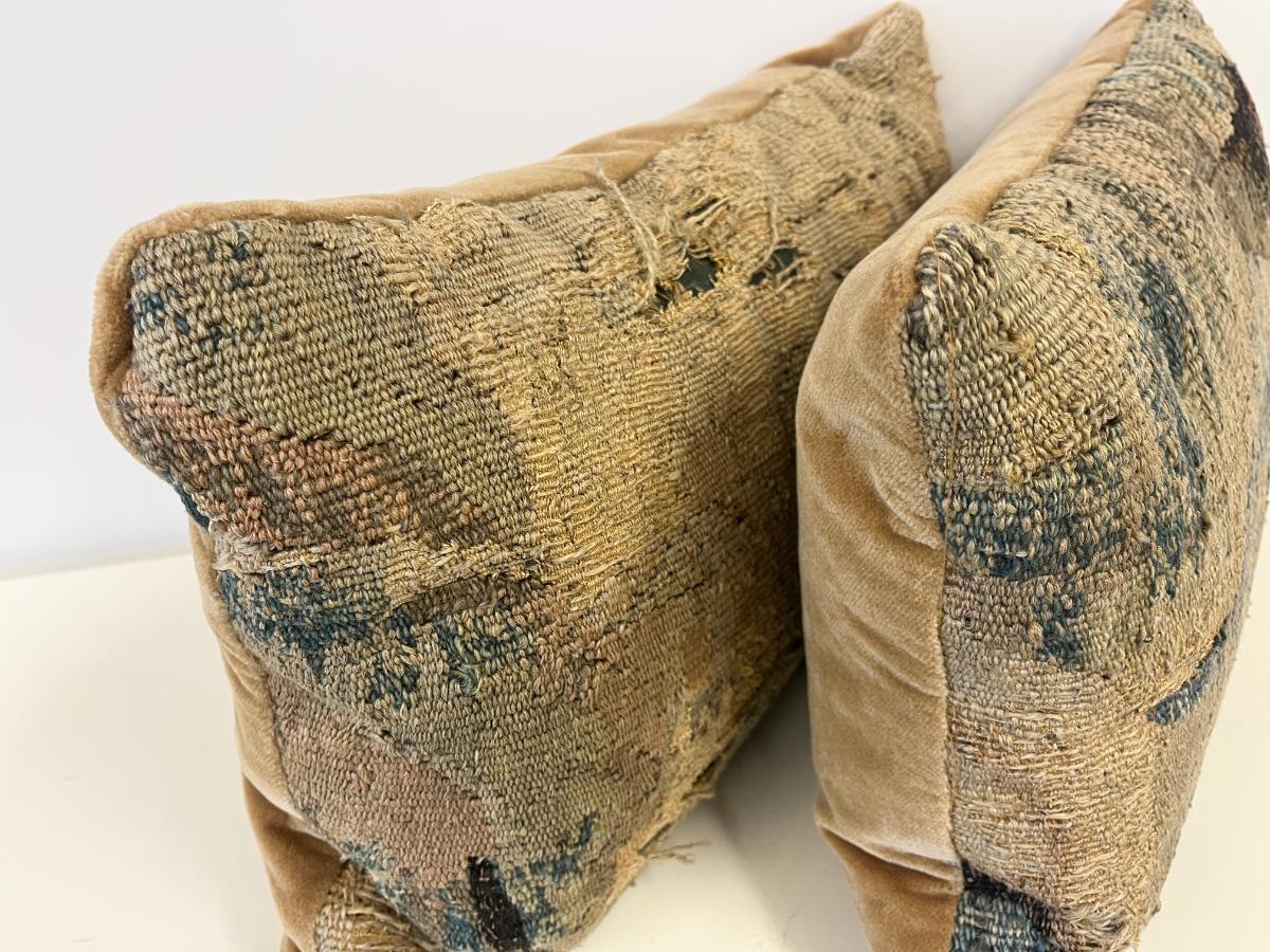 Antique French Tapestry Pillows, Pair