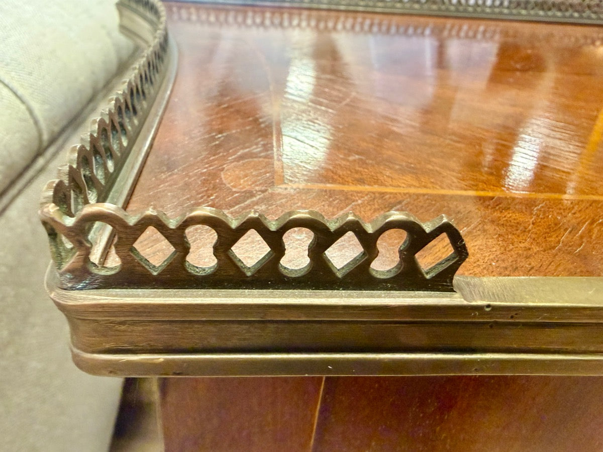 Antique Mahogany Side Tables with Brass Corner Gallery, Pair