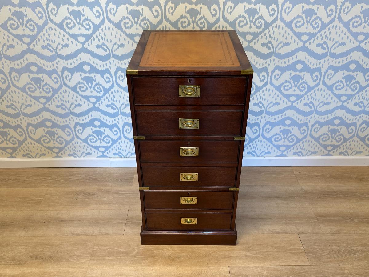 Kennedy of Ipswich Campaign Style Filing Cabinet with Brass & Leather Detail