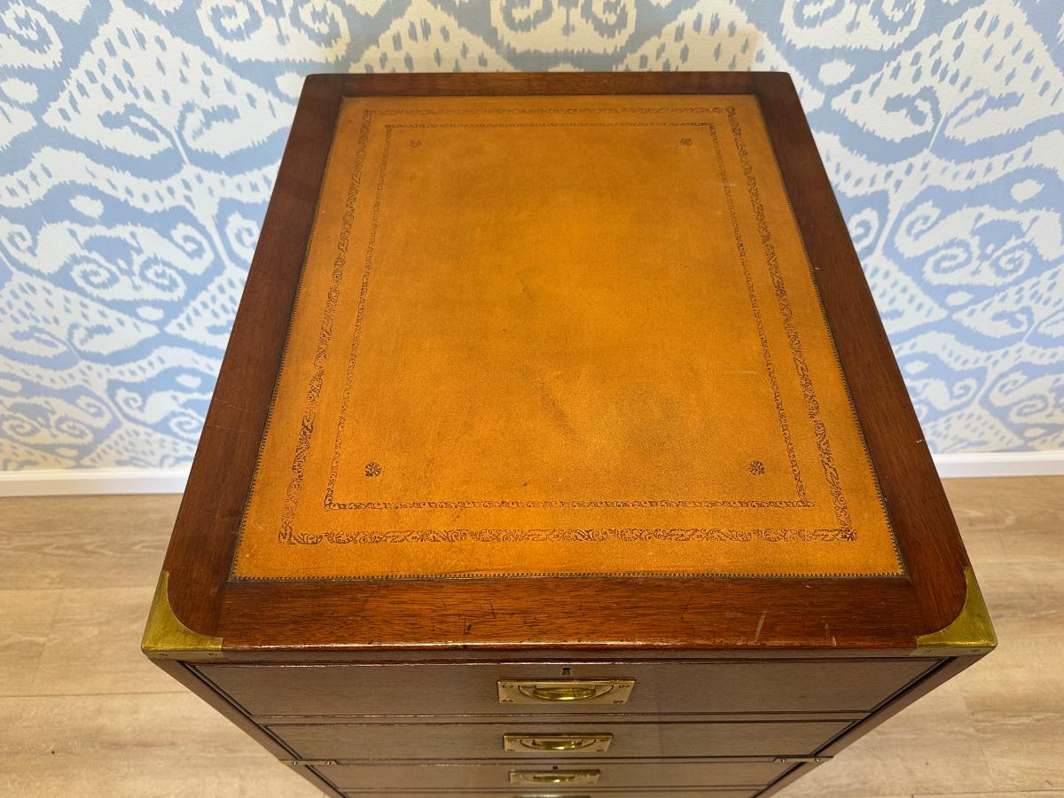 Kennedy of Ipswich Campaign Style Filing Cabinet with Brass & Leather Detail