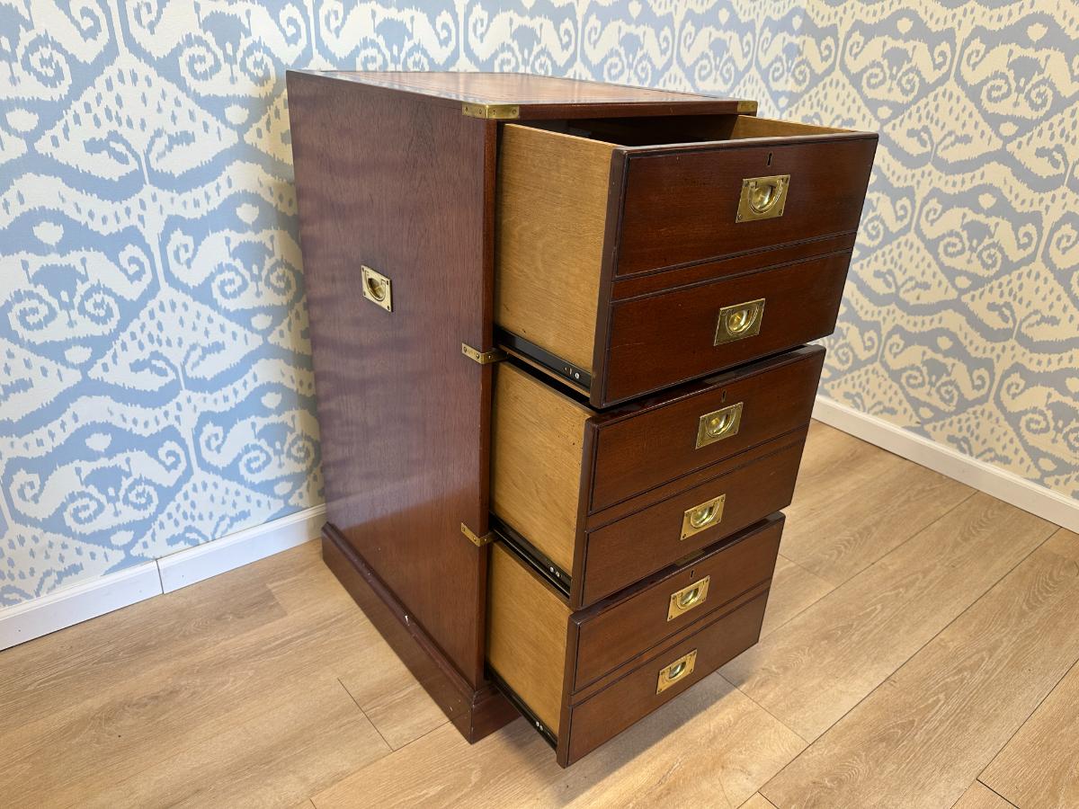 Kennedy of Ipswich Campaign Style Filing Cabinet with Brass & Leather Detail