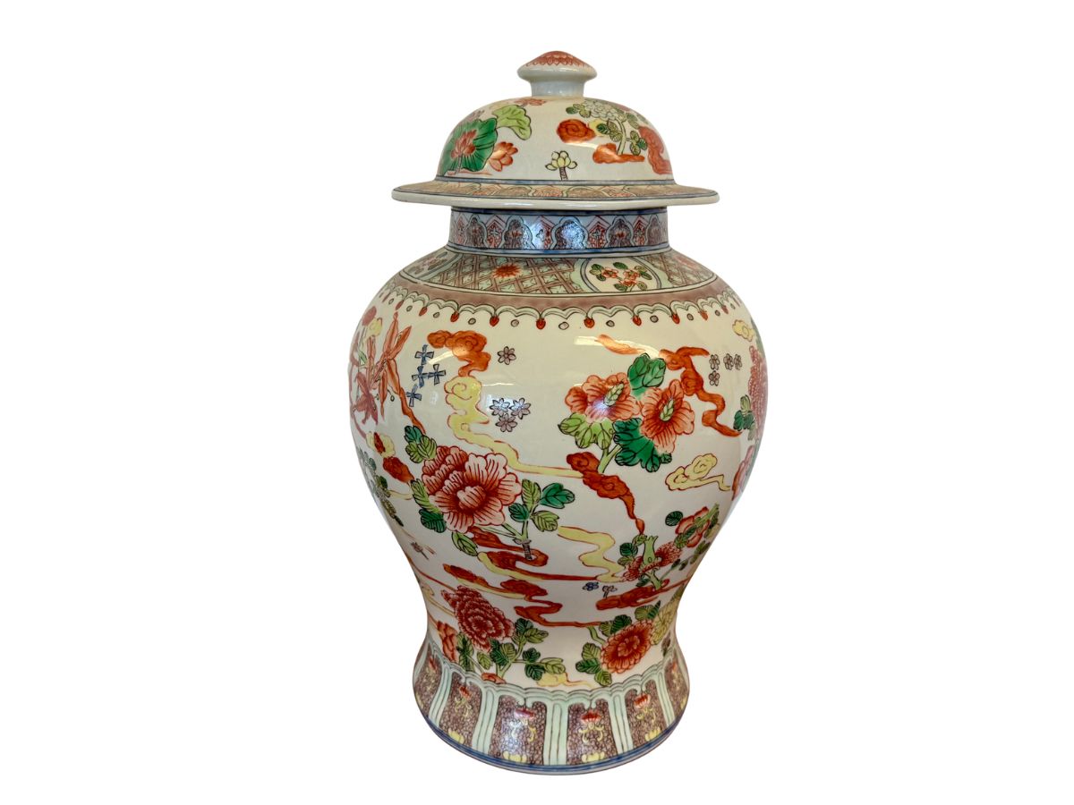 Chinese Red Floral Porcelain Urn
