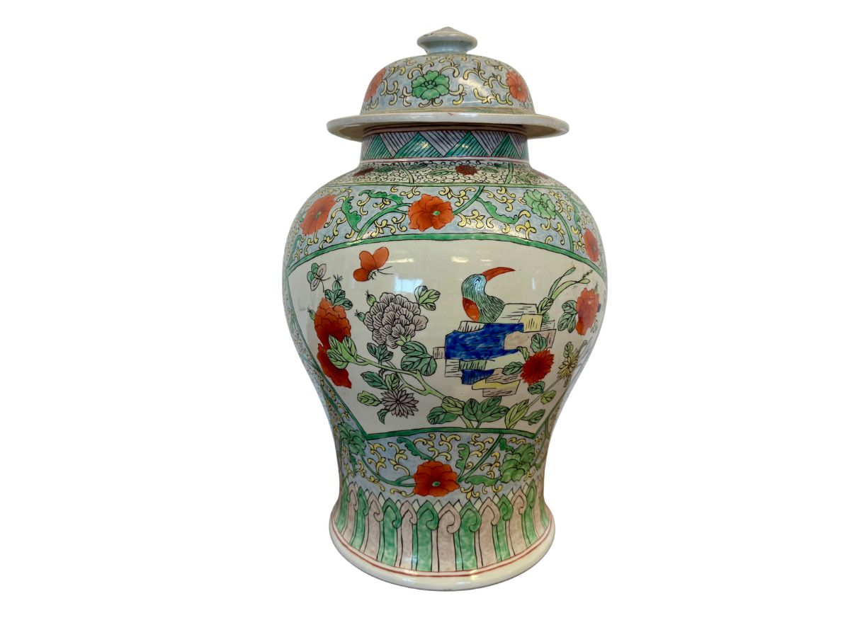 Chinese Bird & Butterfly Porcelain Urn