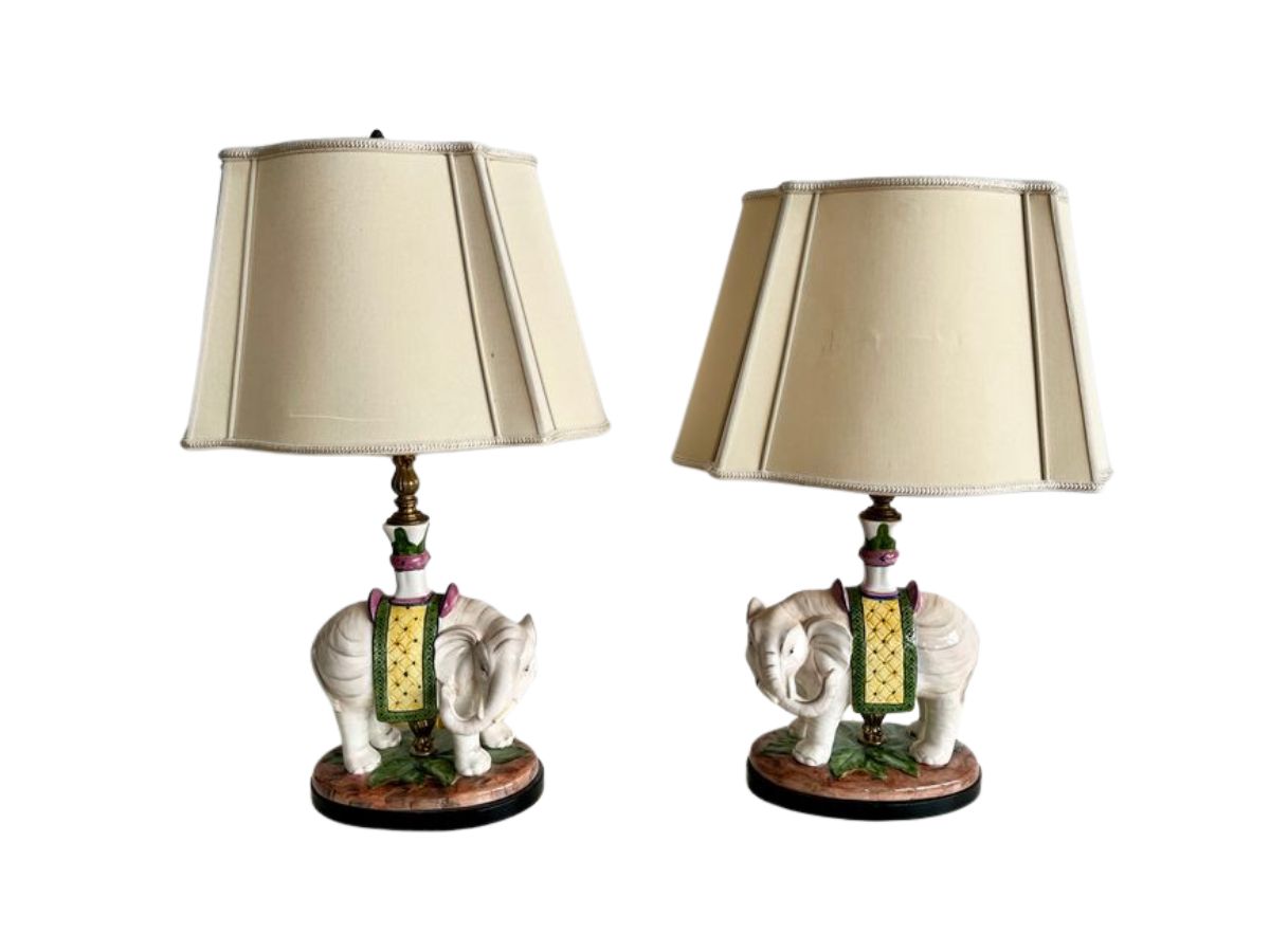 Elephant Lamps with Chelsea House Shades, Pair