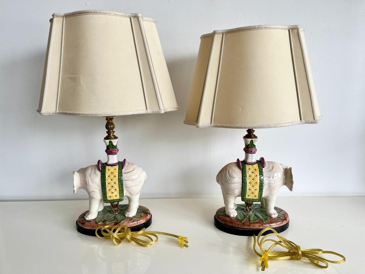 Elephant Lamps with Chelsea House Shades, Pair