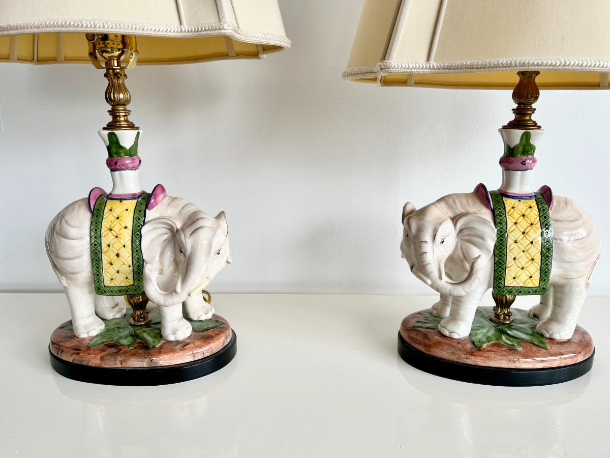 Elephant Lamps with Chelsea House Shades, Pair