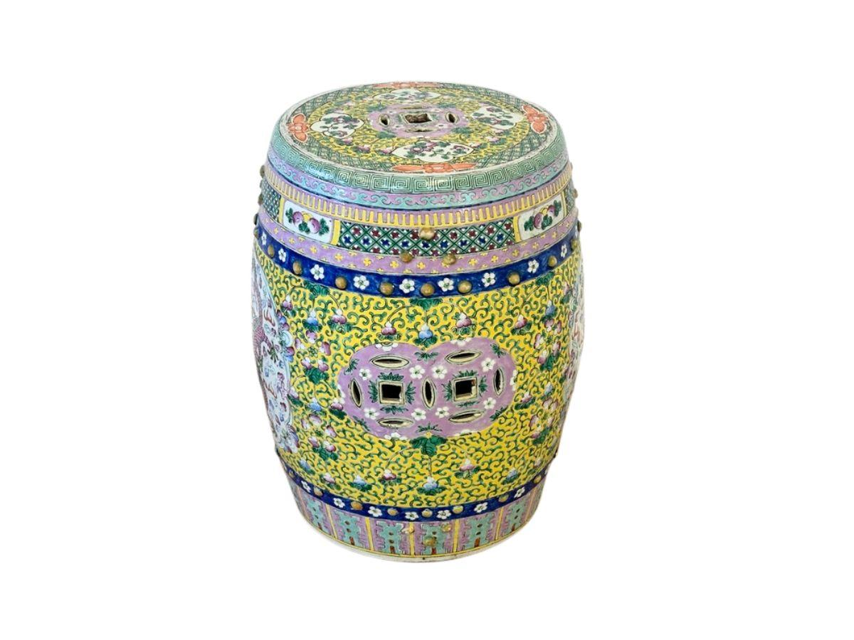 Antique Chinese Famille Rose Garden Stool with Phoenix and Dragon