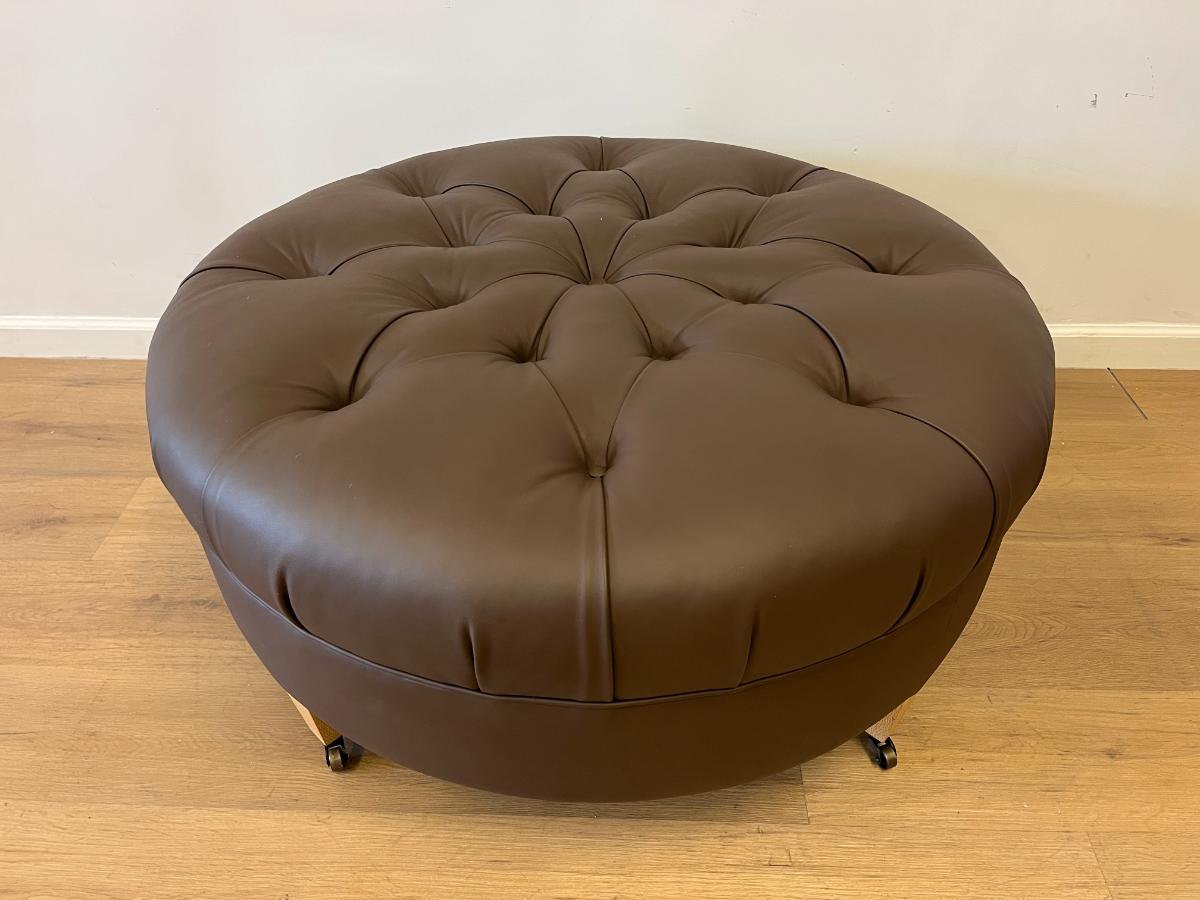 Custom Tufted Brown Leather Ottoman