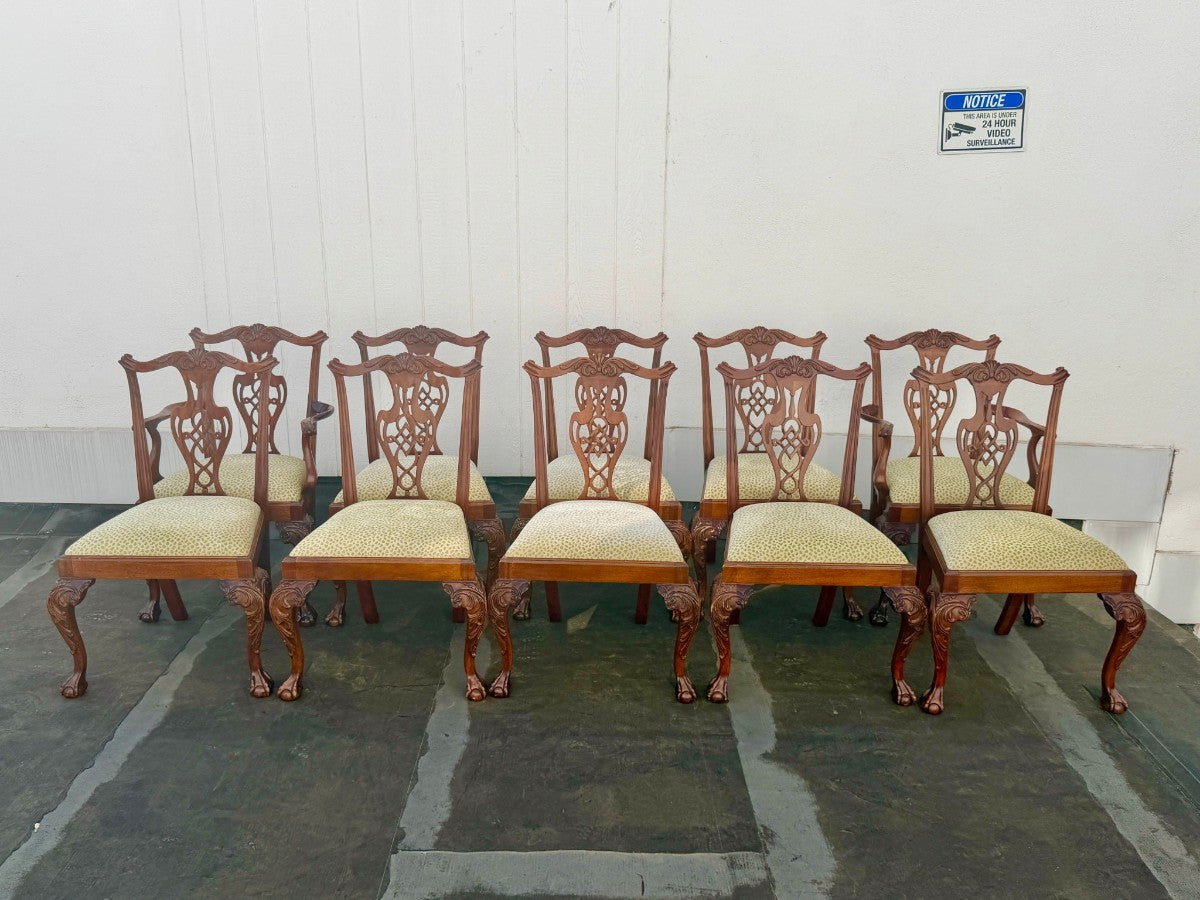 Mahogany Chippendale Style Dining Chairs, Set of Ten