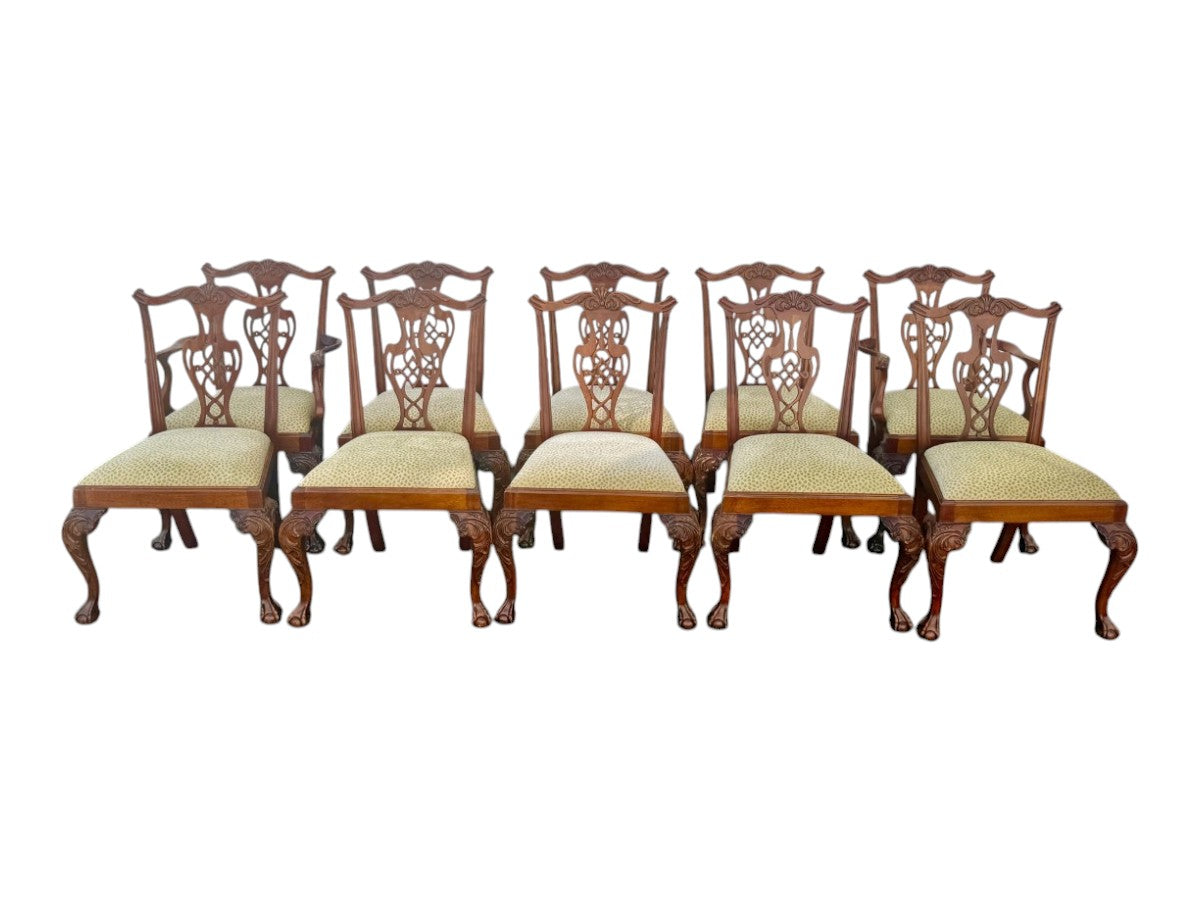 Mahogany Chippendale Style Dining Chairs, Set of Ten