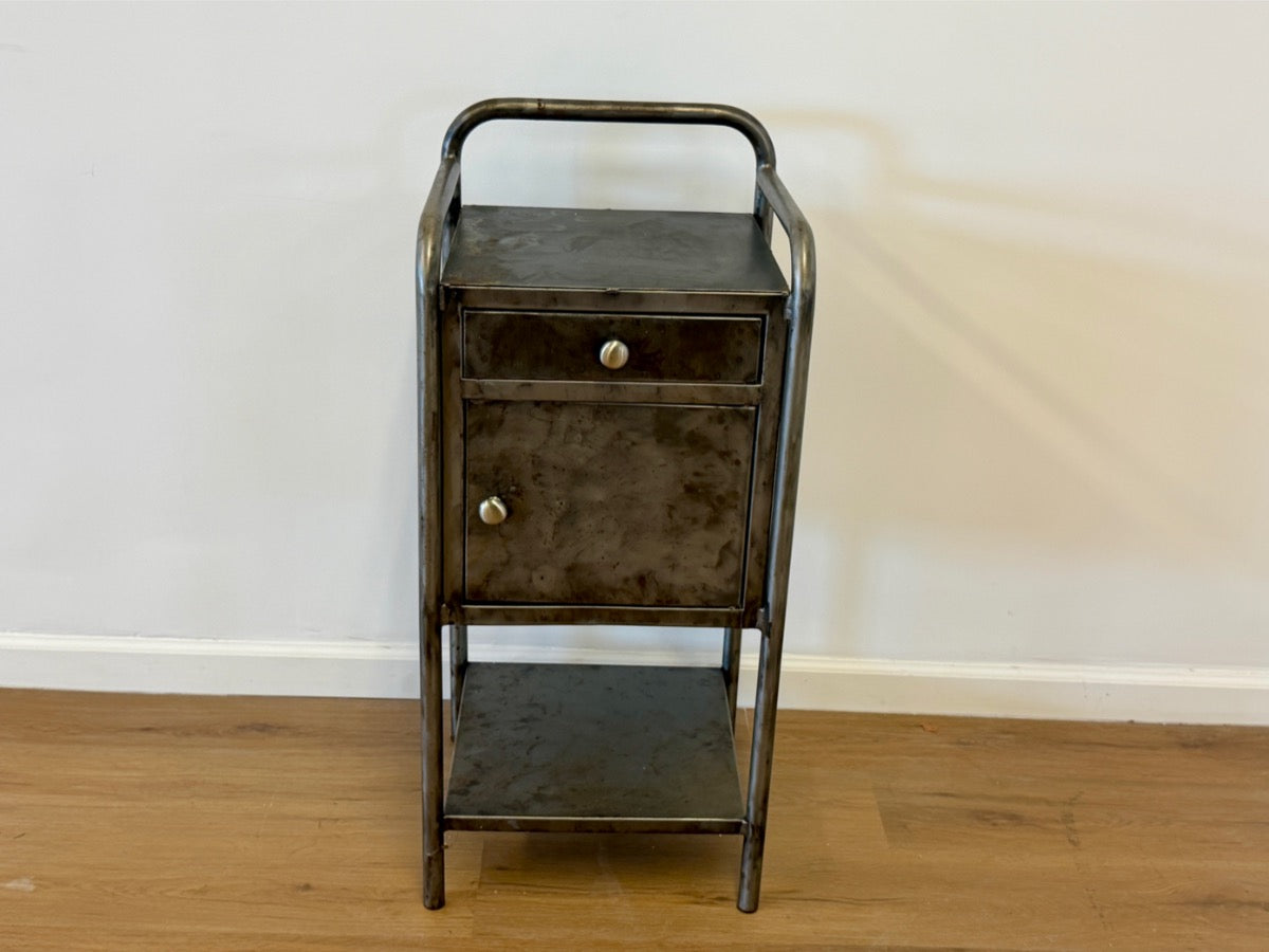 Vintage Industrial Side Table with Shelf