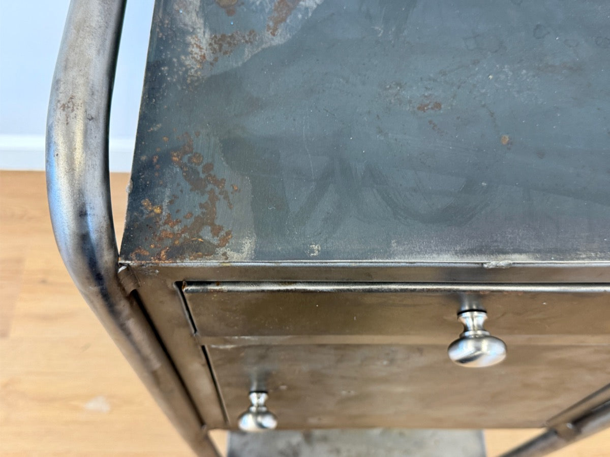 Vintage Industrial Side Table with Shelf