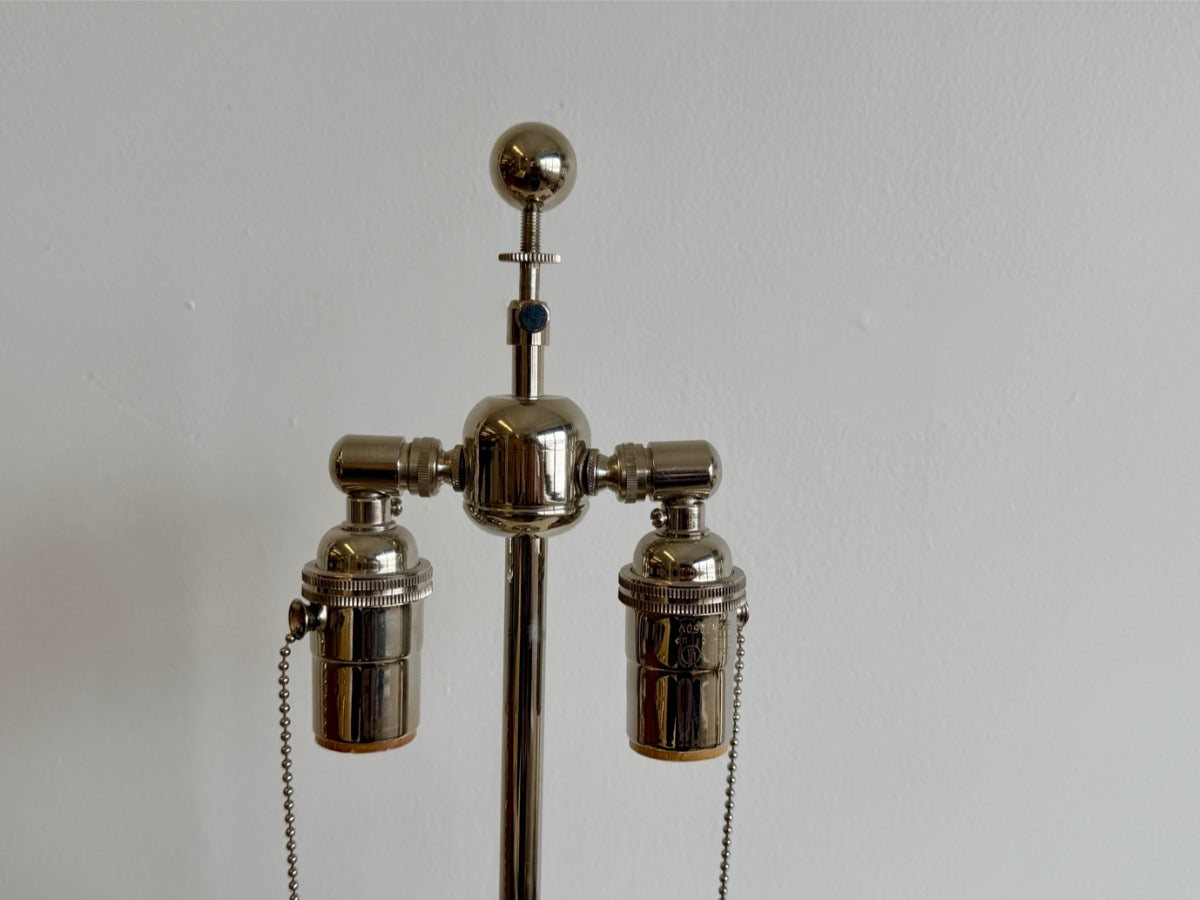 Christopher Spitzmiller Signed Large Gourd Table Lamps in Platinum Luster, Pair