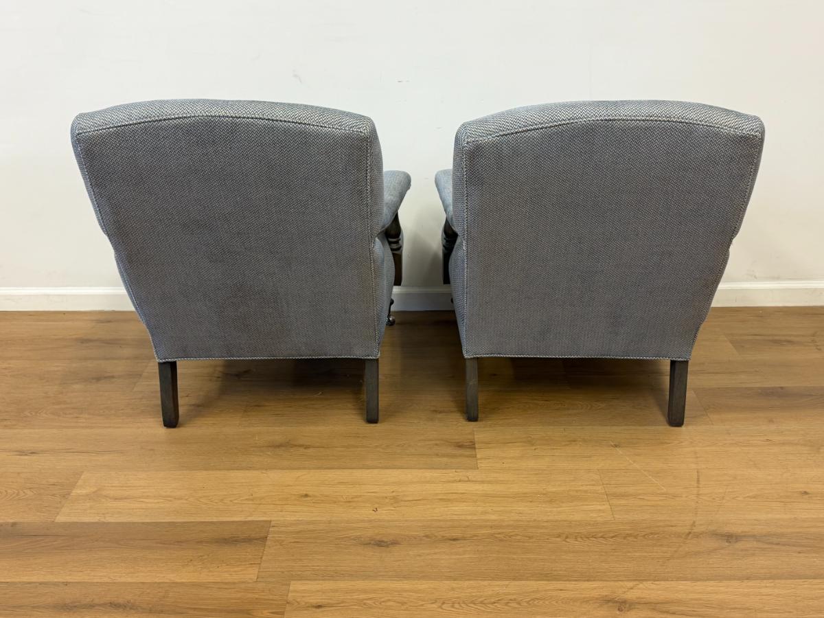 Upholstered Library Armchairs, Pair